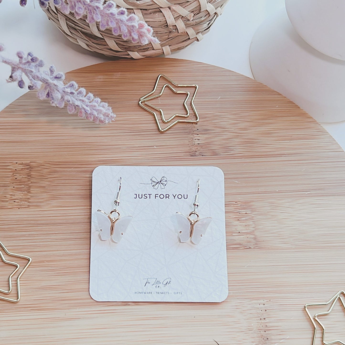 Dainty butterfly pearly silver earrings