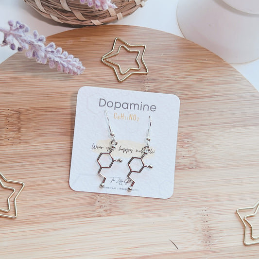 Dopamine molecule silver earrings