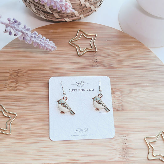 Dainty teal bird silver earrings