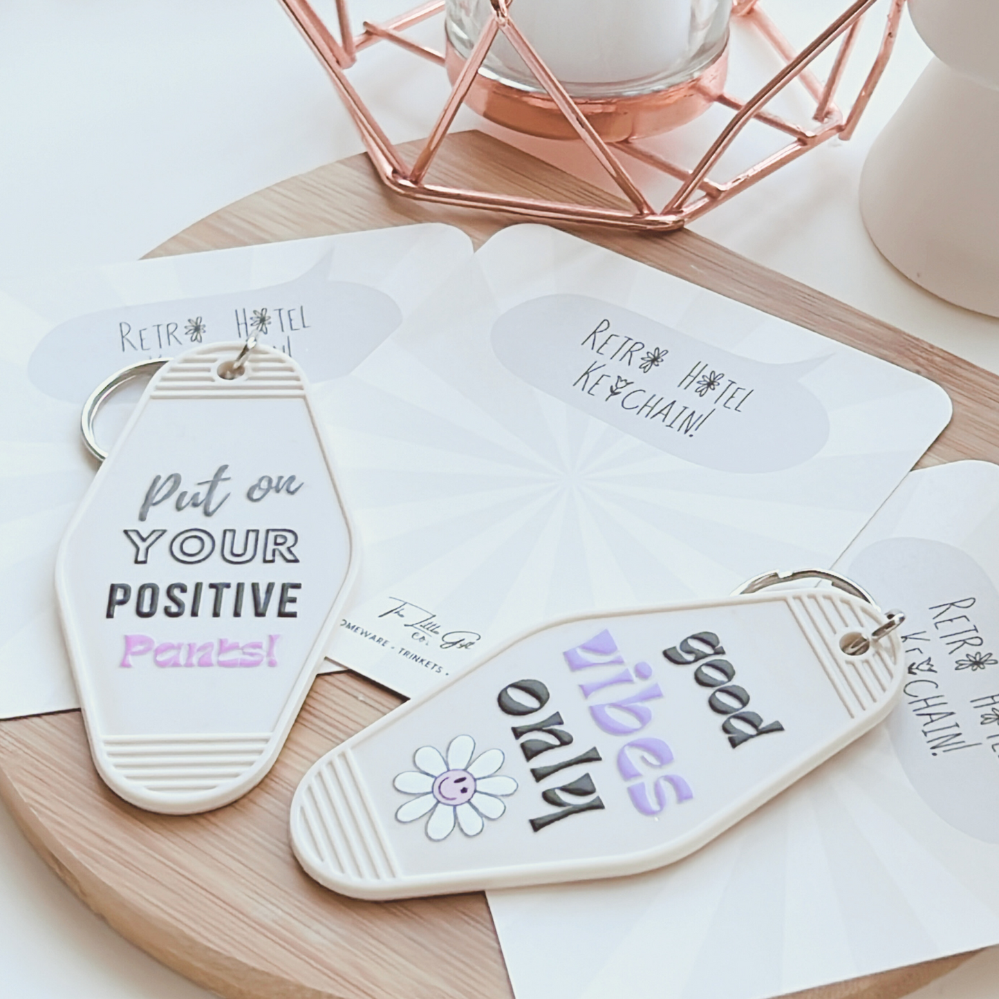 Retro Hotel Key Ring | Put on your positive pants!, Good vibes only!