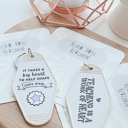 Retro Hotel Key Ring | It takes a big heart, Teaching is a work of heart!