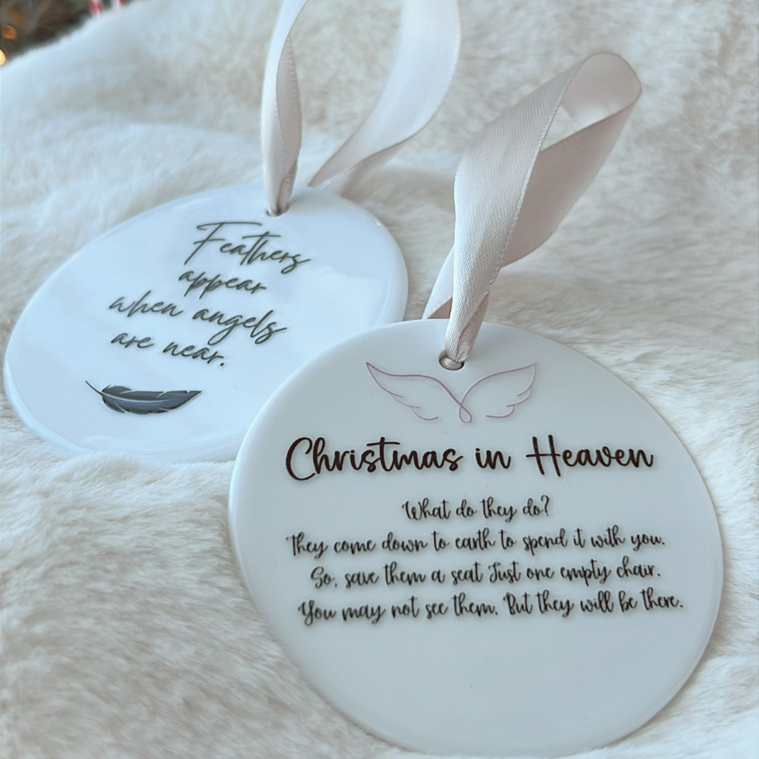 Hanging Ceramic Ornament | Christmas in Heaven | Feathers Appear